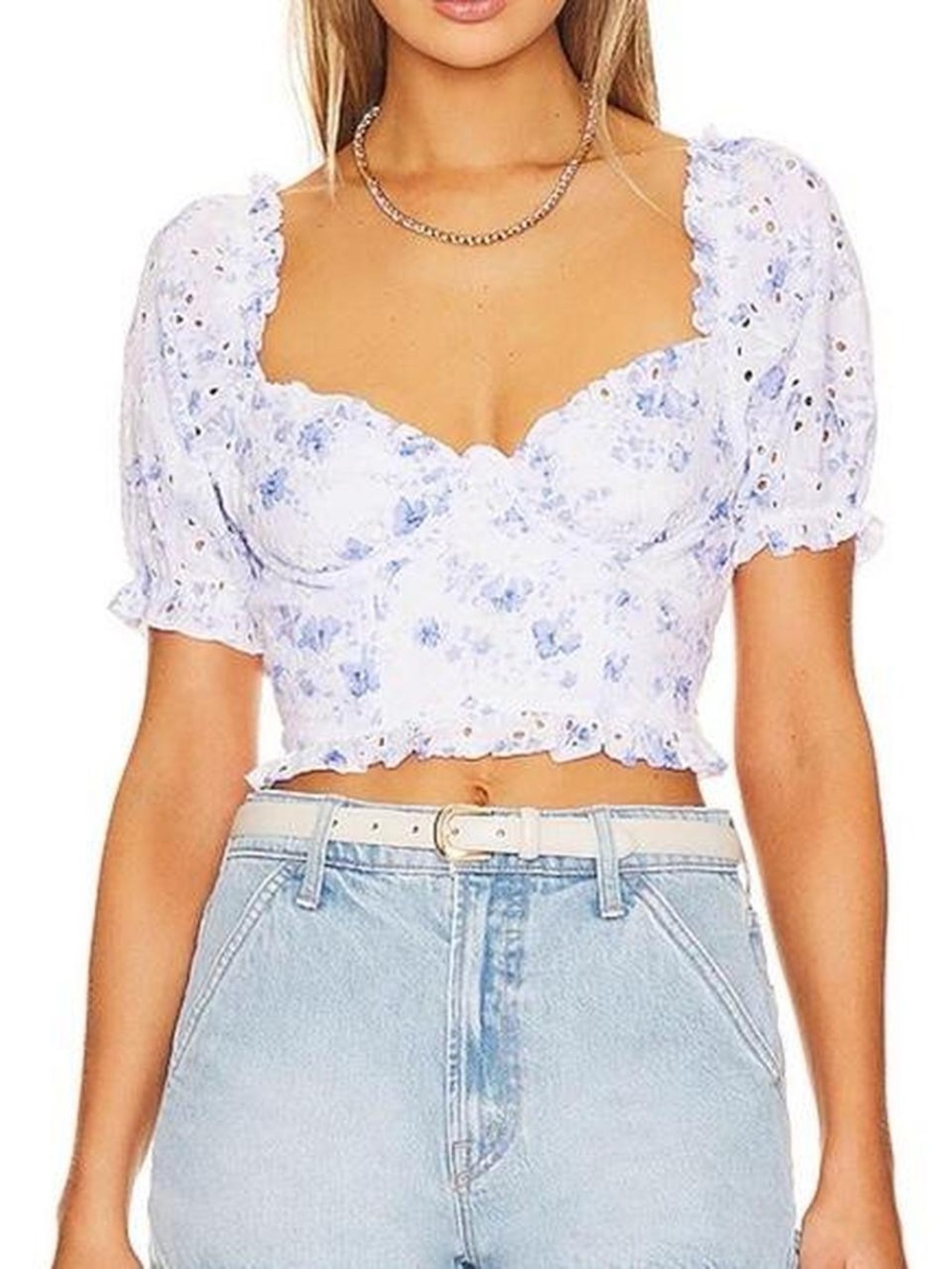 ASTR The Label Feronia Top in Blue Floral